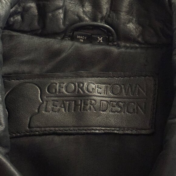 Georgetown Leather Design VTG 90s Black Mens Jacket Genuine Leather Coat M - Picture 7 of 15